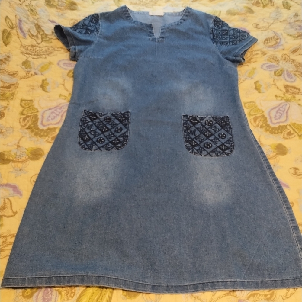 HYL Shambray Dress with Patterned Pockets